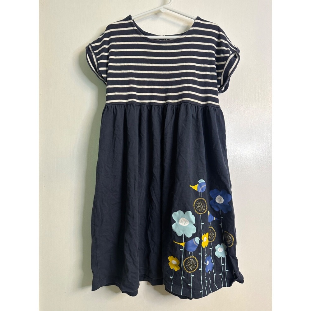 Tea Collection Girls Size 8 Navy Striped Floral Bird Screen Print Dress
